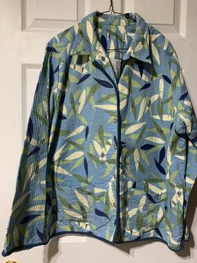 Alfred Dunner Blue Leaf-Print Quilted Jacket